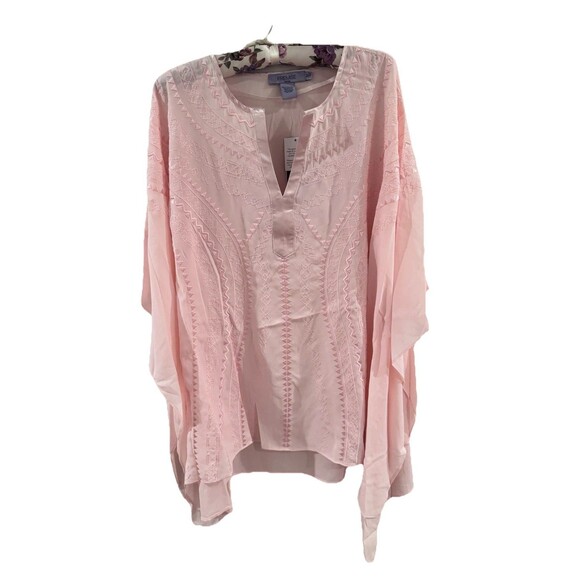 Premise Pink Embroidered Kaftan Tunic Top 2X Balletcore Boho Coastal Flowy NEW - Picture 1 of 7